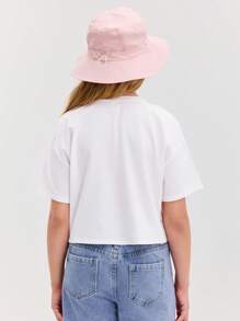 SHEIN Tween Girls' Casual Minimalist Comfortable Round Neck Short Sleeve Heart Shape Print T-Shirt - White - View 2