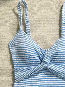 Soleia 2pcs Women's New Striped Vest + Triangle Bikini Swimsuit Set, Vacation Style Off The Shoulder Christmas Tops For School Back To School Outfits Women Back To School Women's Fall Clothes Goth Women Clothing Club Outfits Women Sexy Halloween Costumes Going Out Outfits Concert Outfits Country Concert Outfit - Multicolor - View 6