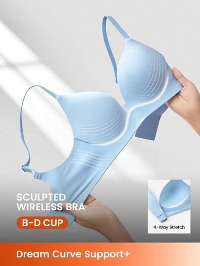 LUVLETTE Sujetador inalámbrico con aros de apoyo Dream Curve+ de color azul, talla básica, sujetador cómodo y esencial de libertad