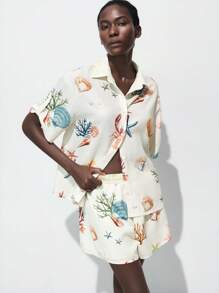 Maija Summer Bohemian Ocean Print Pattern Comfortable Casual Vacation Beach Festival Shorts For Women Printed Shorts Shorts Summer Graphic Shorts Summer Shorts Seashell Shorts,Halloween