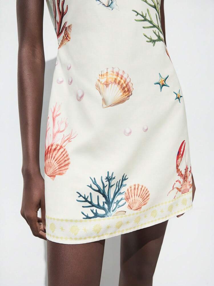 SHEIN Maija MAIJA Summer Beach Floral Smocked Ruffle Sleeveless Mini Dress