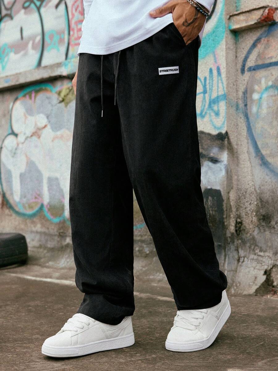 PAVTROS Streetrush Men's Solid Color Casual Everyday Trousers, Streetwear Pants, Boy Friend Gifts, Fall - Black - View 1