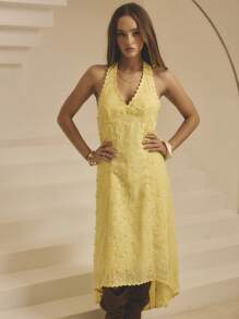 Aralina 女式无袖刺绣扇形下摆露背连衣裙，优雅气质