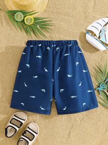 SHEIN Tween Boy 印花抽绳腰部宽松沙滩短裤套装，舒适休闲度假百搭 - 彩色 - 查看 3