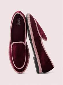 CUCCOO DOLLMOD Giày lười đế bằng vải nhung đỏ Burgundy cổ điển thoải mái cho nữ, thanh lịch và thời trang - Màu Đỏ Sâu - Xem 9