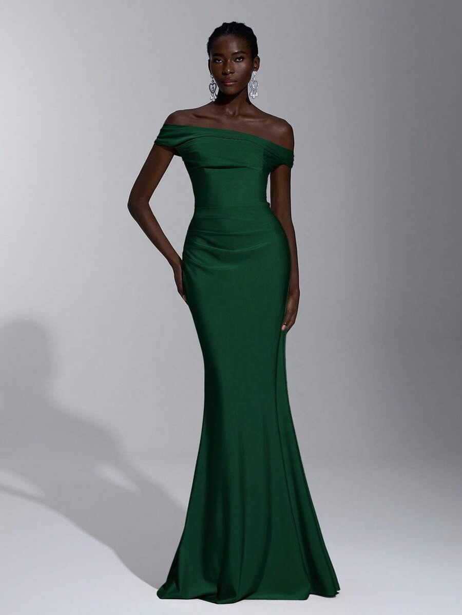 Elitara Elegant Ruffled Off Shoulder Mermaid Dress, Suitable For Wedding, Single Party, Holiday, Prom, Bridesmaid (Adult)