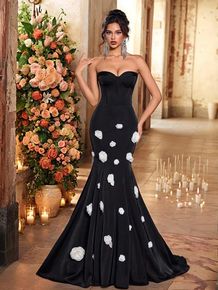 オフショルダーマーメイドドレス黒W225BK(dressproduction) オフ