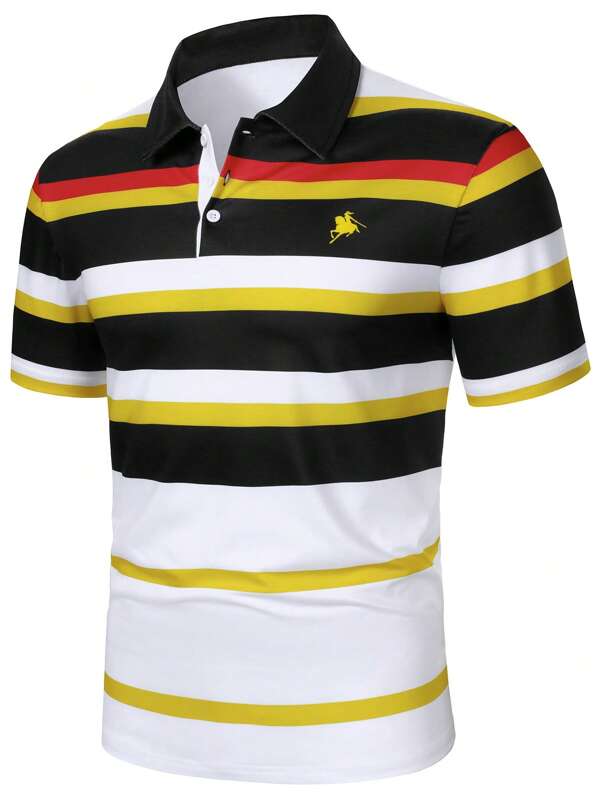 Manfinity Homme Men's Fashion Striped Short Sleeve Polo Shirt Striped Polo Men