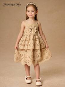 Glamorique Kids Girls Summer Embroidery Slip Dress With Blue Butterfly,7th Birthday Young Girl Vacation Floral Ruffle Trim Sundress,Sweet & Fashionable Tan Dresses - Brown - View 5