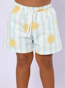 SUMWON 1 pièce Short de bain d'été pour garçons, short de plage, short de piscine, taille élastique avec cordon de serrage, motif soleil, tenue de plage pour vacances, short de bain pour enfants - Multicolore - Voir 7