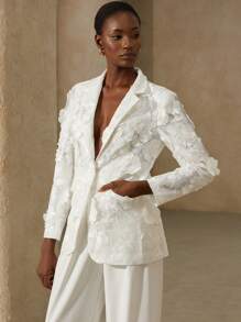 Aveloria Rosie Elegant Romantic Flower Embellished Long Sleeve Button Front Cardigan Jacket With Pockets For Women