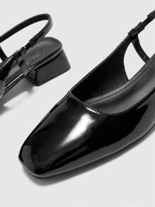 CUCCOO BIZCHIC Round Toe Low Block Heel All-Match Black Comfortable Commuter Versatile Work/Casual Slingback Flats For Christmas Spring Shoes - Black - View 7