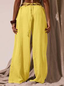 Musera Resort Lässige Hose mit tiefer Taillenkruzung, weitem Bein aus Musselin, für Frühling, Sommer, Urlaub, sexy, Boho, Ibiza-Festival, Strand, Badeanzug-Cover-Up, mädchenhaft, pastellfarben