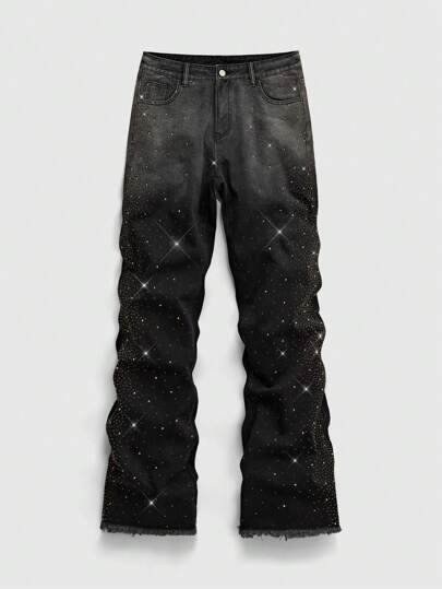 Grunge Punk Herren Schlagjeans mit Taschen und Strass-Verzierung, Lässig