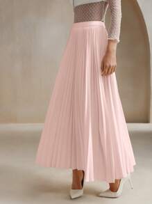 Anewsta 女式纯色优雅百褶长裙，女式，Irport - 粉色 - 查看 4