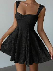 Aloruh Black Lace Ruffle Hem Slip Dress