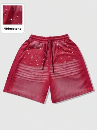 Street Life Pantaloncini unisex con grafica stampata e decorazioni in strass, stile da strada