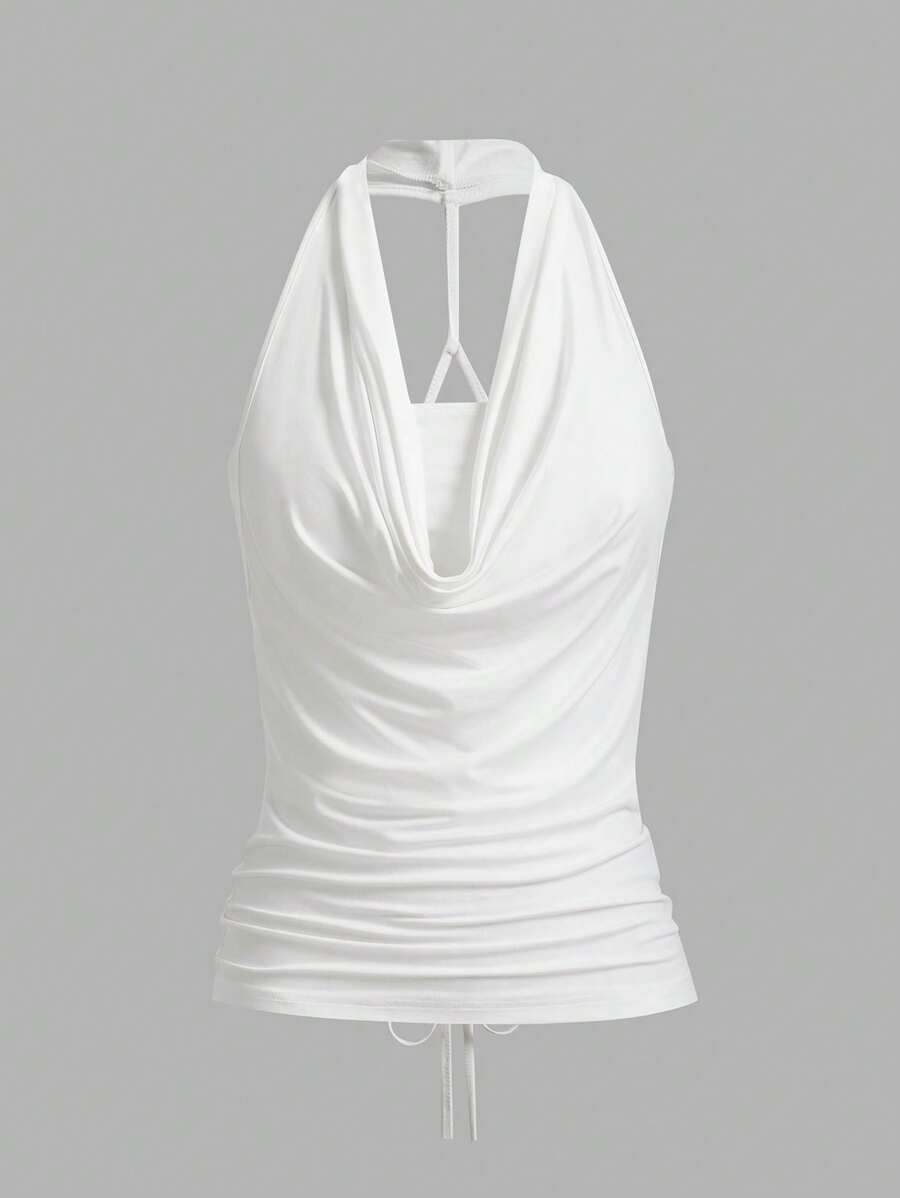 SHEIN ICON 2 chiếc áo ba lỗ hở lưng màu nâu phong cách boho dành cho nữ mùa hè đi chơi miền Tây và áo hai dây - trắng - Xem 1