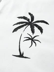 Manfinity RSRT 男士休闲白色椰子树印花衬衫沙滩衬衫，度假海滩夏季，秋季 - 白色 - 查看 8