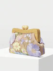 MOTF PREMIUM 女士度假风格花卉图案编织手拿包 - 彩色 - 查看 3