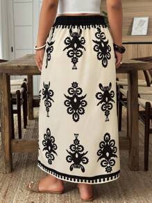 Weeklong Plus Size Casual Vintage Floral Print Lace Up Wrap Spódnica - Wielokolorowe - Zobacz 2