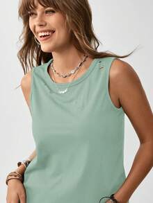 SHEIN LUNE Áo khoác và áo lót dành cho xe tăng nữ Bị tách màu trơn Giải trí - Màu xanh Bạc hà - Xem 5