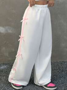 SHEIN Girls Bowknot Decor Sweatpants, Girl Bow Pants, Clothes For Girls Pants