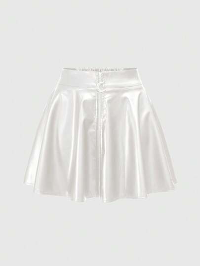 Goth Jupe mini femme gothique mystérieuse classique en PU avec fermeture éclair et pendentif croissant de lune, taille A-line, convient pour l'été, la plage, les concerts de l'Ouest, les festivals, le streetwear et les raves