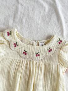 Vintaside Kids Babygirls Cherry Blossom Embroidery Sleeveless Romper, Pure Apricot Color, Sweet And Simple Style, Comfortable Fit, Suitable For Daily Outings, Home Leisure, And Casual Gatherings, Spring/Summer