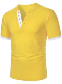 Manfinity Homme Áo thun nam tay ngắn Colorblock thường ngày, mùa hè - Màu vàng - Xem 5