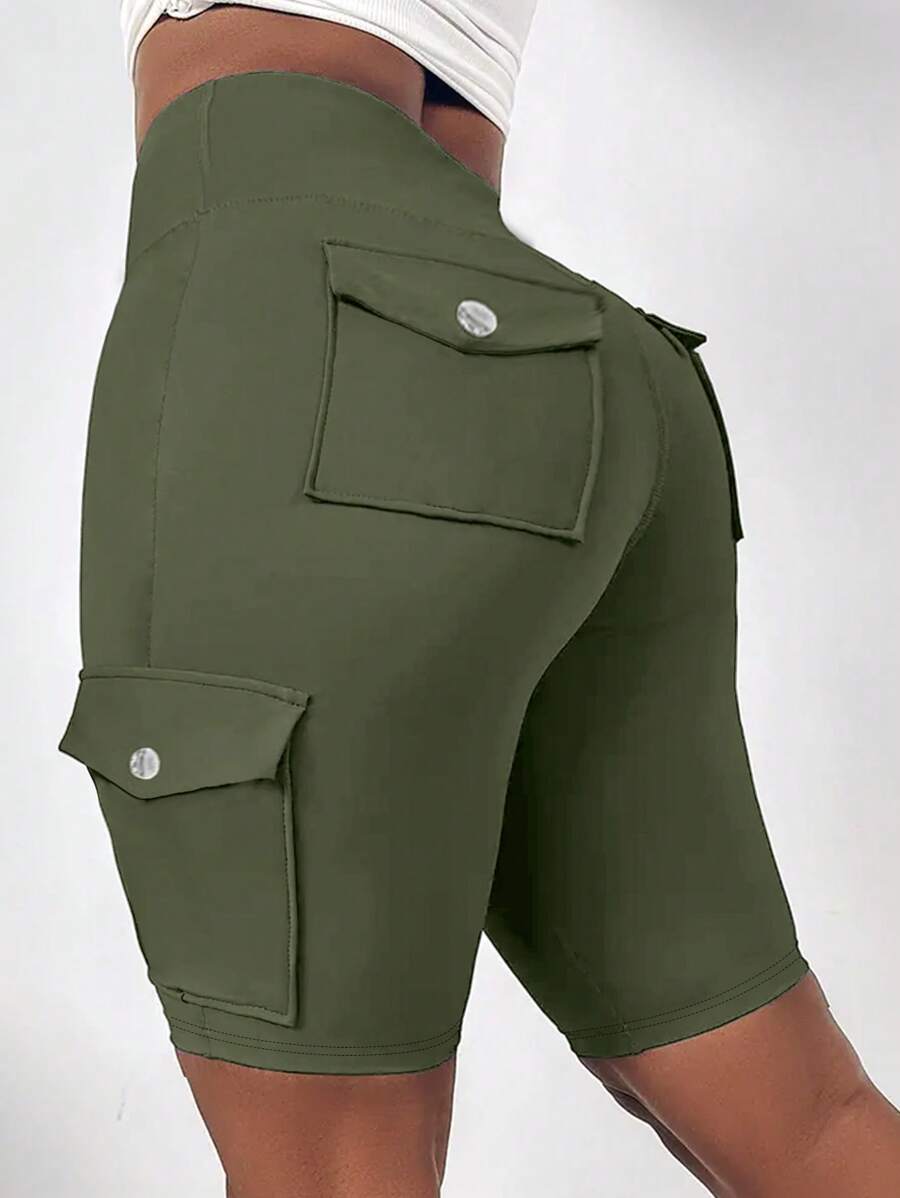 SHEIN LUNE 加大码高腰口袋袖口瑜伽短裤，收腹提臀，休闲运动短裤