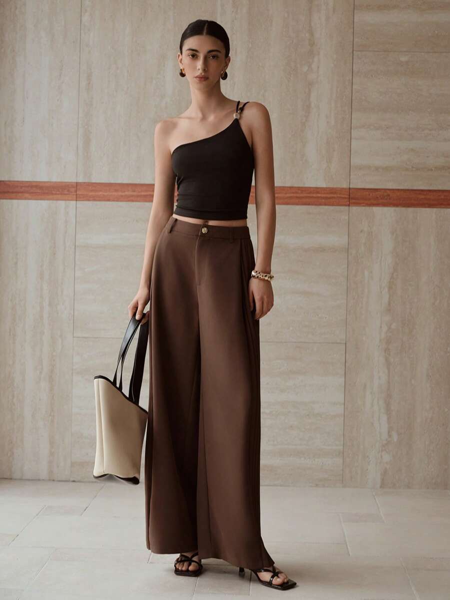 MOTF PREMIUM PLEATED WIDE LEG PANTS - Coffee Brown - View 2