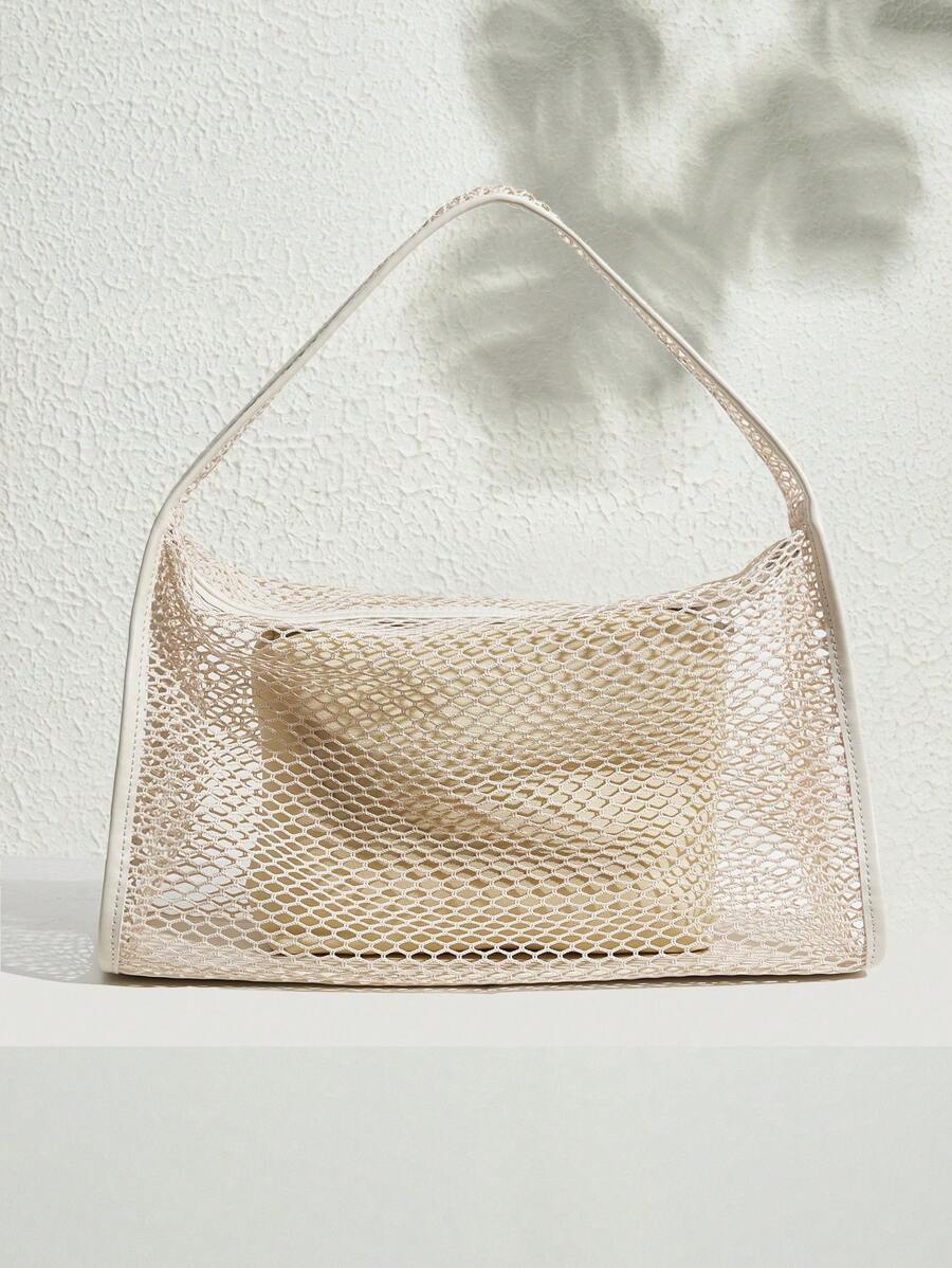 SHECARRY Bolso de hombro de unicolor, simplista y práctico, multifunción para mujer - Beis - Ver 1