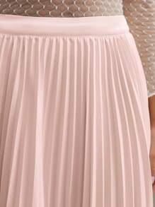 Anewsta 女式纯色优雅百褶长裙，女式，Irport - 粉色 - 查看 7