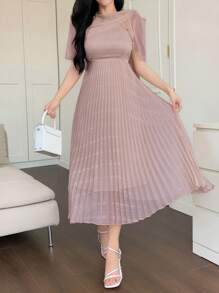 DAZY Váy midi xếp ly hoa bất đối xứng dành cho nữ - Hồng - Xem 6
