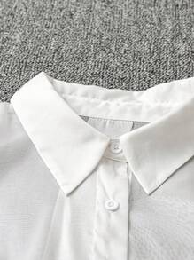 Regalyn Plus Size White Casual Transparent Thin Shirt With Bowknot