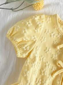 SHEIN Vintaside Kids 女婴花卉纹理面料衬衫，田园风格，可爱时尚，百搭，舒适，适合春夏季 - 黃色 - 查看 5