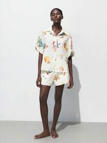 Maija Summer Bohemian Ocean Print Pattern Comfortable Casual Vacation Beach Festival Shorts For Women Printed Shorts Shorts Summer Graphic Shorts Summer Shorts Seashell Shorts,Halloween