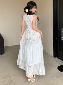 DAZY New Design Niche Mid-Length Lace Ditsy Floral Loose Dress For Women, Spring/Summer - Apricot - View 2