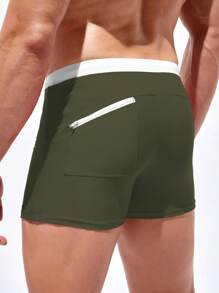 Manfinity KASUA Men's Contrast Color Drawstring Beach Swim Trunks Men Swim Trunks Bathing Suit Bathing Suit Shorts For Men - Army Green - View 2