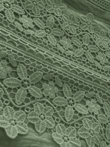 SHEIN Maternity Contrast Lace Cap Sleeve Elegant Dress - Green - View 7