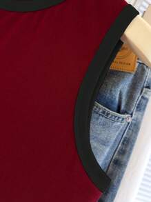 INAWLY Casual Red Color-Block Trim Women's Tank Top - Multicolor - View 5