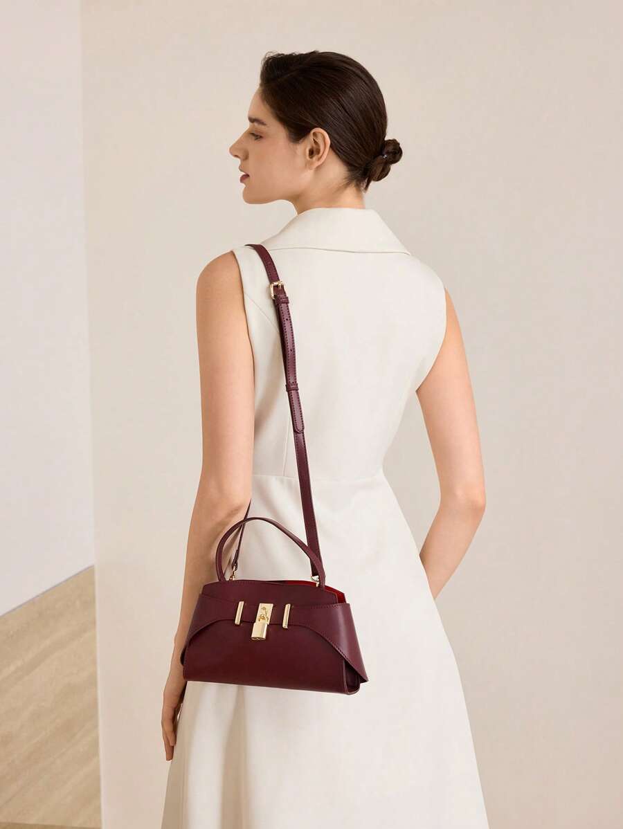 MOTF PREMIUM IRONMONGERY PU LEATHER TOP HANDLE BAG - Burgundy - View 2