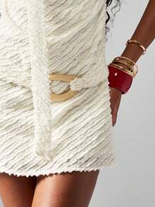 MISSGUIDED Textured Faux Fur Mini Dress Holiday Party Winter Clubwear Choker Neck Statement Halter Sleeveless Bodycon Evening Wedding Guest Occasion Dress - Apricot - View 7