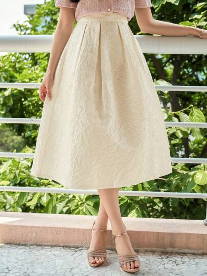 DAZY 优雅纹理纯色褶饰女士半身裙，春夏