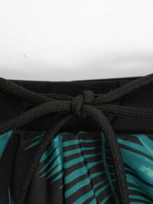 Manfinity KASUA Men Printed Drawstring Beach Vacation Swimming Trunks (Asymmetrical Cutting) - Dark Green - View 6