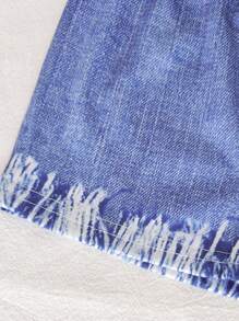 SHEIN Playful Pals 2 件套女婴休闲可爱字母和波尔卡圆点图案圆领短袖上衣和牛仔短裤套装，夏季 - 彩色 - 查看 8