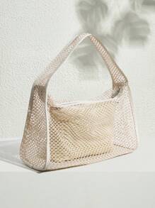 SHECARRY Bolso de hombro de unicolor, simplista y práctico, multifunción para mujer - Beis - Ver 2