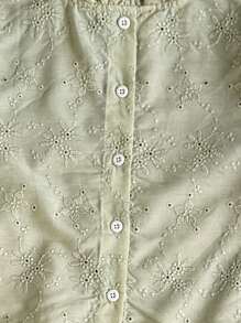 SHEIN Tween Girls Summer Casual Solid Color Hollow-Out Embroidered Shirt And Mini Skirt 2-Piece Set