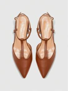 CUCCOO BIZCHIC 女式尖头可调节带扣平底乐福鞋 - 棕色 - 查看 2